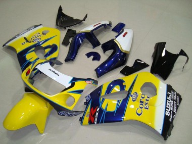 1996-2000 Suzuki GSXR 600 Motorcycle Fairings - White Yellow Blue Corona Canada Websites