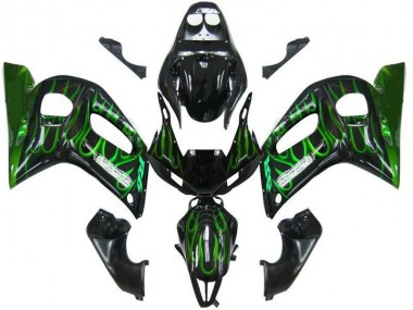 1998-2002 Yamaha YZF 600 R6 Motorcycle Fairings - Glossy Black Green Flame Canada Websites