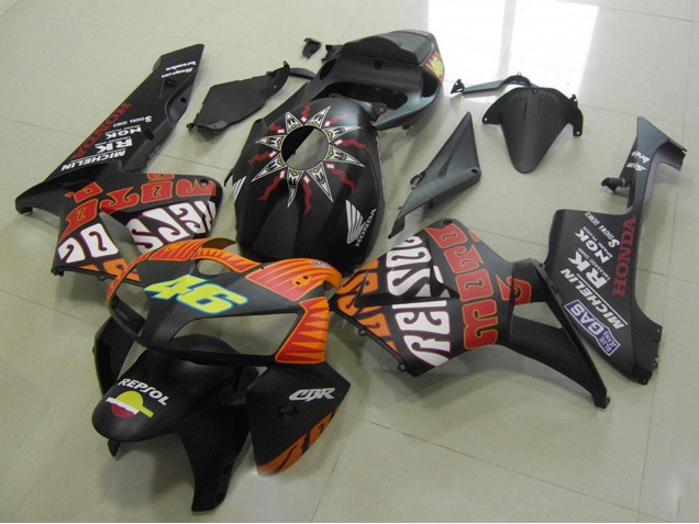 2005-2006 Honda CBR600RR Motorcycle Fairings - Matte Black Orange Yellow Rossi 46 Canada Websites