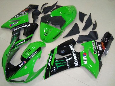 2005-2006 Kawasaki ZX6R Motorcycle Fairings - Green Glossy Black Elf Monster Canada Websites