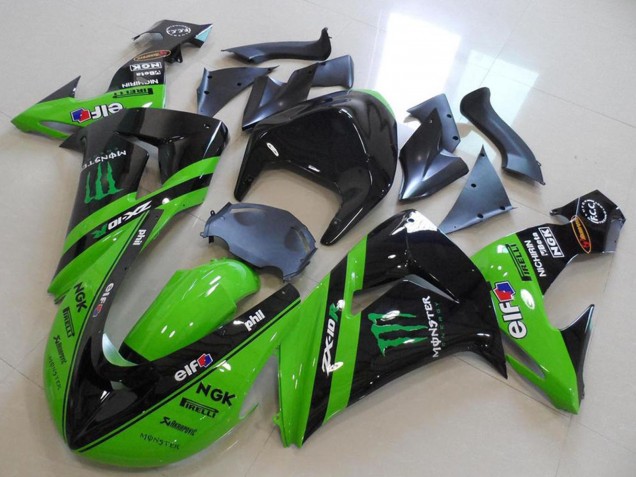 2006-2007 Kawasaki ZX10R Motorcycle Fairings - Green Glossy Black Monster Racing Canada Websites