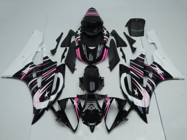 2006-2007 Yamaha YZF R6 Motorcycle Fairings - White Glossy Black Pink Star Flame Canada Websites