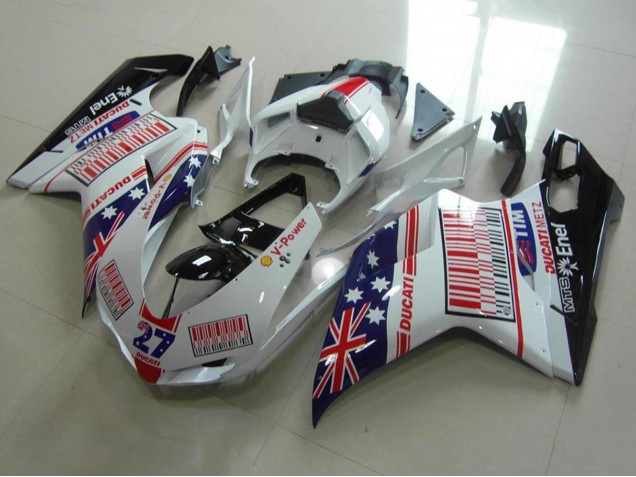 2007-2014 Ducati 848 1098 1198 Motorcycle Fairings - White Blue Red Glossy Black American Flag Tim 27 Canada Websites