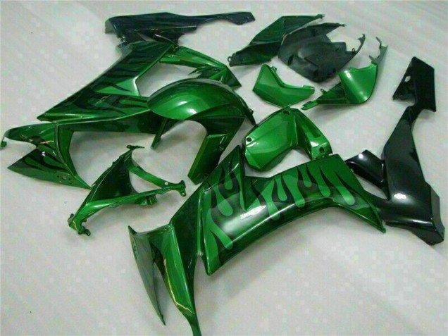2008-2010 Kawasaki ZX10R Motorcycle Fairings - Glossy Black Green Flame Canada Websites