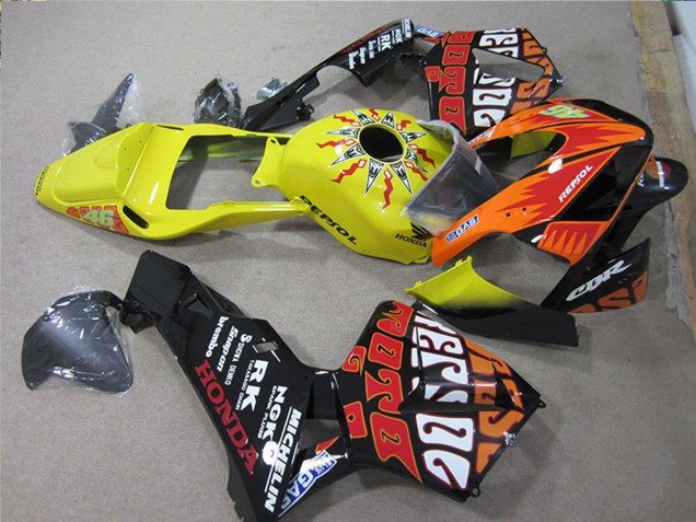 2005-2006 Honda CBR600RR Motorcycle Fairings - Black Orange Yellow Rossi Repsol Canada Websites