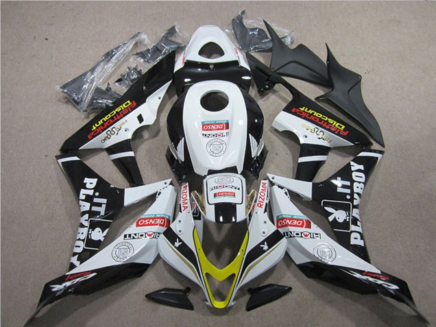 2007-2008 Honda CBR600RR Motorcycle Fairings - White Gold Glossy Black PlayBoy HRC Canada Websites