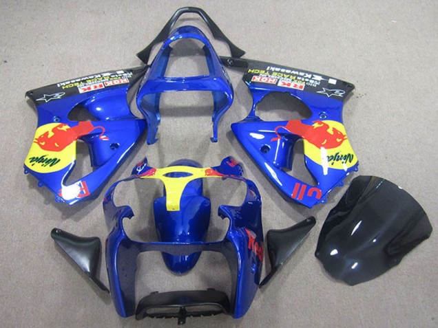2000-2002 Kawasaki ZX6R Motorcycle Fairings - Blue Yellow Red Bull Canada Websites