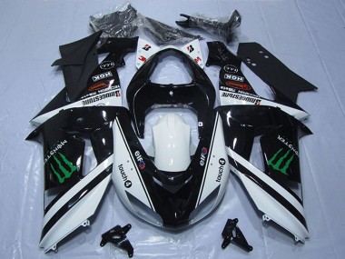 2007-2008 Kawasaki ZX6R Motorcycle Fairings - Black White Monster Touch4 Canada Websites