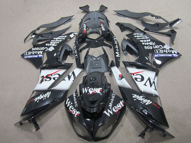 2009-2012 Kawasaki ZX6R Motorcycle Fairings - Glossy Black White West Canada Websites