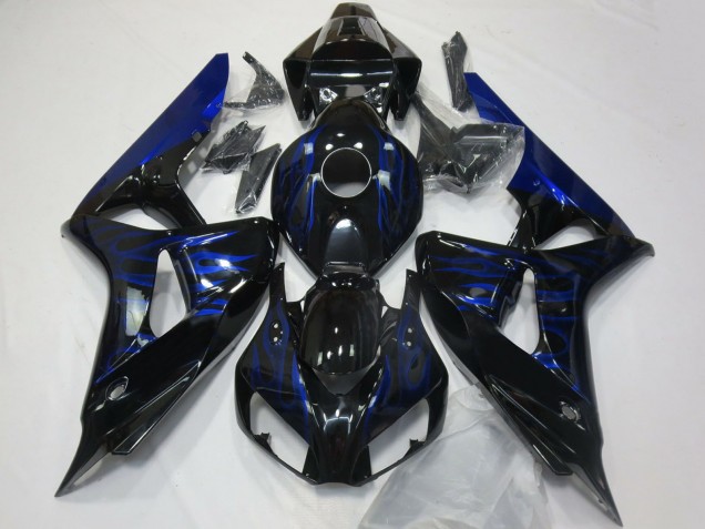 2006-2007 Honda CBR1000RR Motorcycle Fairings - Glossy Black Blue Flame Canada Websites