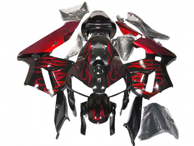 2005-2006 Honda CBR600RR Motorcycle Fairings - Glossy Black Red Flame Canada Websites