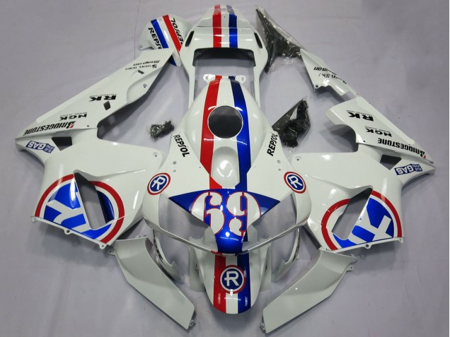 2003-2004 Honda CBR600RR Motorcycle Fairings - White Red Blue Repsol 69 Canada Websites