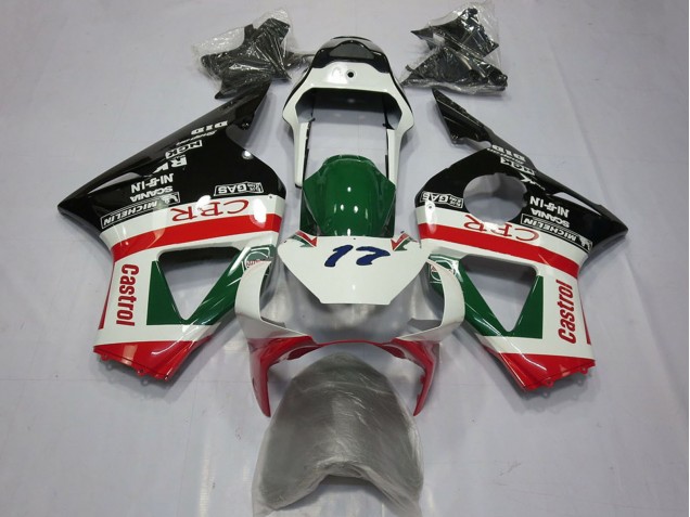 2002-2003 Honda CBR954RR Motorcycle Fairings - White Red Green Glossy Black CRR Castrol Canada Websites