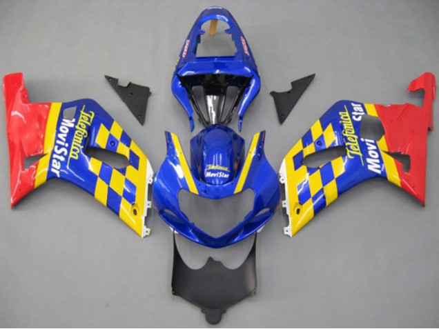 2001-2003 Suzuki GSXR 600 / GSXR 750 Motorcycle Fairings - Blue Yellow Red Telefonica MoviStar Canada Websites