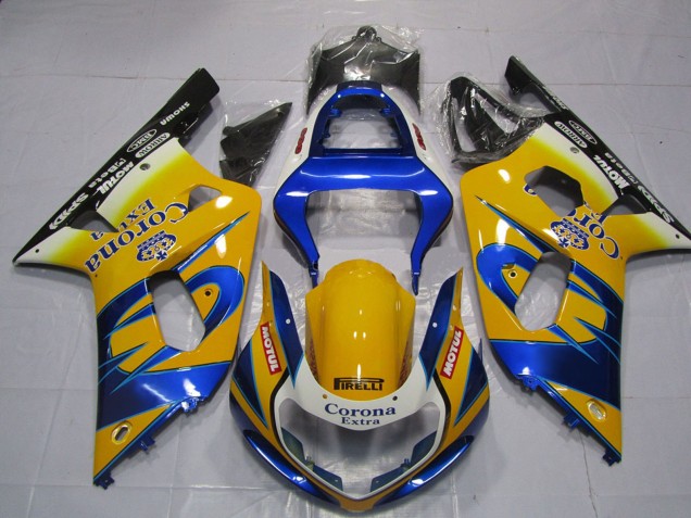 2001-2003 Suzuki GSXR 600 / GSXR 750 Motorcycle Fairings - Yellow Blue White Corona Motul Canada Websites