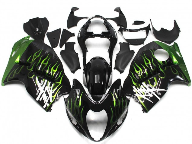 1996-2007 Suzuki GSXR 1300 Motorcycle Fairings - Glossy Black with Deep Green Flame Canada Websites
