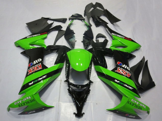 2008-2010 Kawasaki ZX10R Motorcycle Fairings - Green Black Red Kick Elf Henleys Vent-Axia Canada Websites
