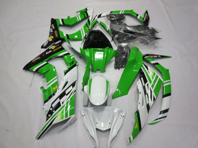 2011-2015 Kawasaki ZX10R Motorcycle Fairings - White Green Yellow Black Maxxis Dunlop Canada Websites