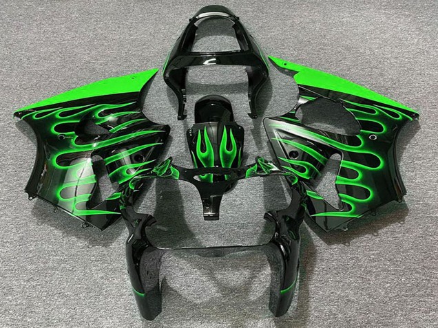 2000-2002 Kawasaki ZX6R Motorcycle Fairings - Glossy Black Green Flame Canada Websites