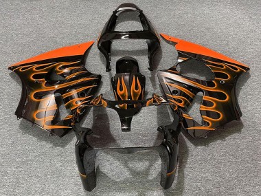 2000-2002 Kawasaki ZX6R Motorcycle Fairings - Glossy Black Orange Flame Canada Websites