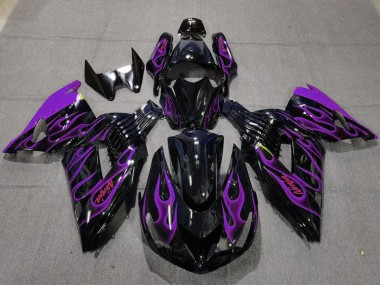 2006-2011 Kawasaki ZX14R Motorcycle Fairings - Glossy Black Purple Flame Canada Websites