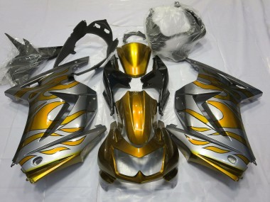 2008-2012 Kawasaki Ninja 250 Motorcycle Fairings - Silver Gold Flame Canada Websites