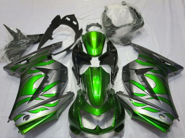 2008-2012 Kawasaki Ninja 250 Motorcycle Fairings - Silver Green Flame Canada Websites