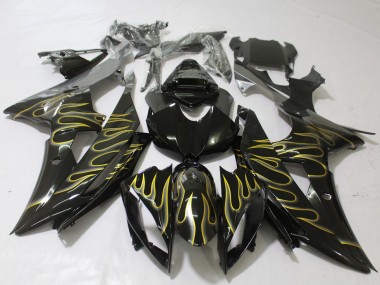 2008-2016 Yamaha R6 Motorcycle Fairings - Glossy Black Gold Flame Canada Websites