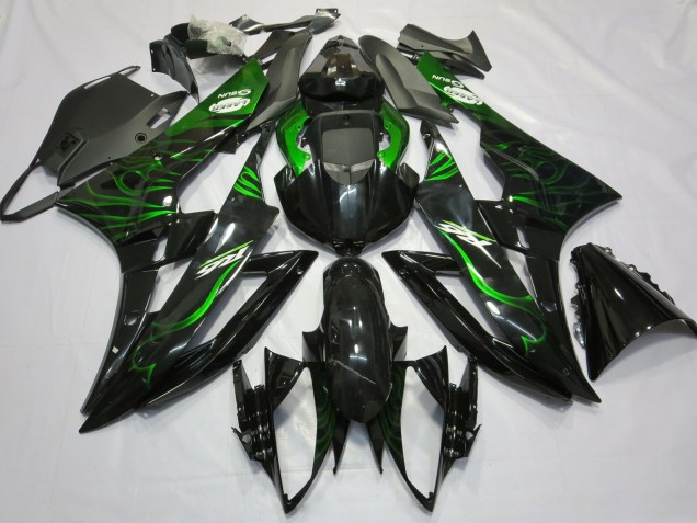 2006-2007 Yamaha R6 Motorcycle Fairings - Glossy Black Green Flame Canada Websites