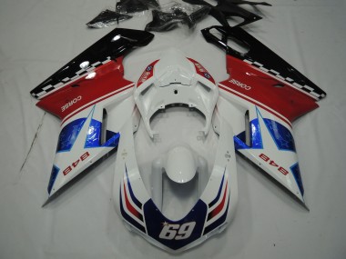 2007-2014 Ducati 848 Motorcycle Fairings - White Red Blue Glossy Black Corse 69 Canada Websites