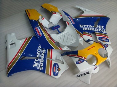 1988-1992 Honda VFR400R NC30 Motorcycle Fairings - White Blue Yellow Rothmans Canada Websites
