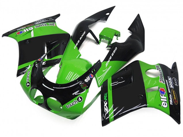 1989-1990 Kawasaki ZXR250 Motorcycle Fairings - Green Glossy Black Elf Touch4 Bridgestone Canada Websites