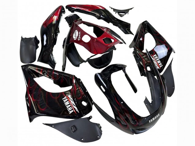 1997-2007 Yamaha YZF 1000R Thunderace Motorcycle Fairings - Black with Dark Red Flame Canada Websites