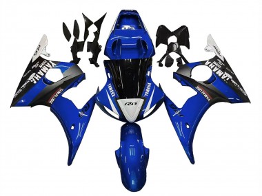 2003-2004 Yamaha YZF R6 Motorcycle Fairings - Blue White Glossy Black Yamalube Canada Websites