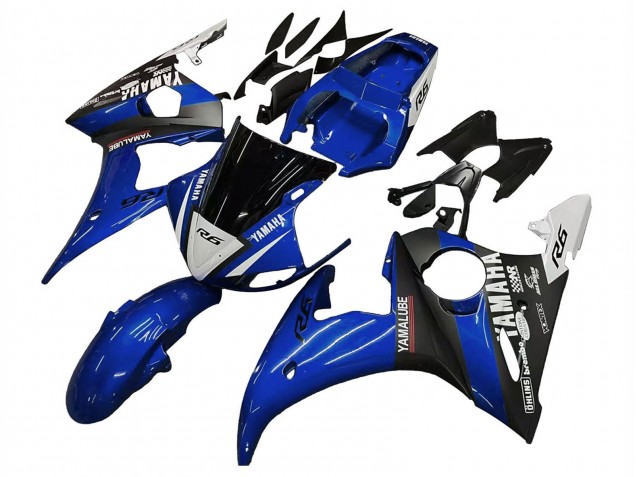 2006-2009 Yamaha YZF R6S Motorcycle Fairings - Blue White Glossy Black Yamalube Canada Websites