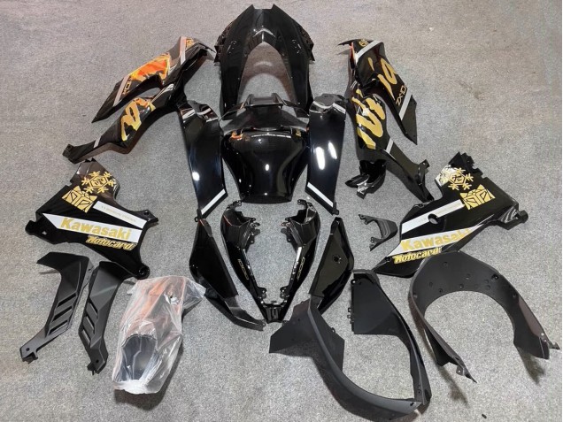 2021-2025 Kawasaki ZX10R Motorcycle Fairings - Glossy Black Gold Elf Snow Canada Websites
