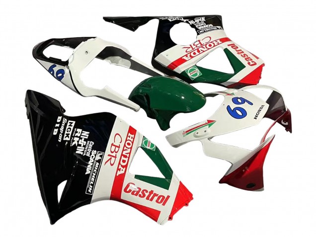 2002-2003 Honda CBR900RR 954 Motorcycle Fairings - White Red Green Glossy Black Castrol Canada Websites