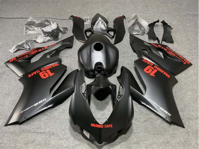 2011-2014 Ducati 1199 Motorcycle Fairings - Matte Black with Red Decals Mambo Cafe 19 Canada Websites