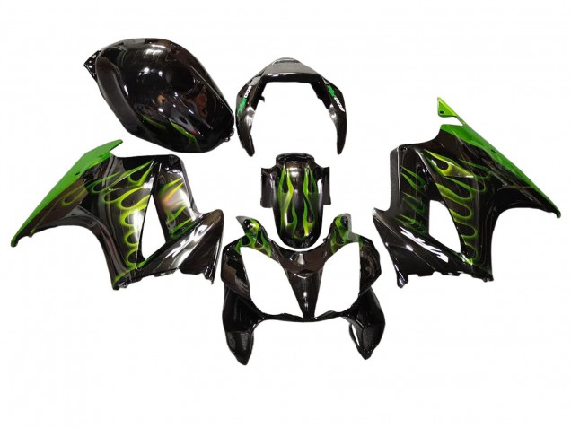 2002-2013 Honda VFR 800 Motorcycle Fairings - Glossy Black Green Flame Canada Websites
