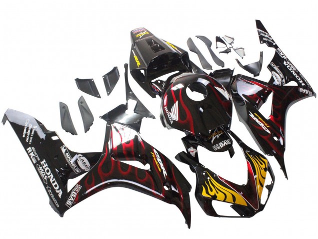 2006-2007 Honda CBR1000RR Motorcycle Fairings - Glossy Black Yellow Red Flame Canada Websites