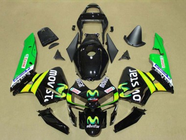 2003-2004 Honda CBR600RR Motorcycle Fairings - Glossy Black Yellow Green MoviStar Castrol Canada Websites