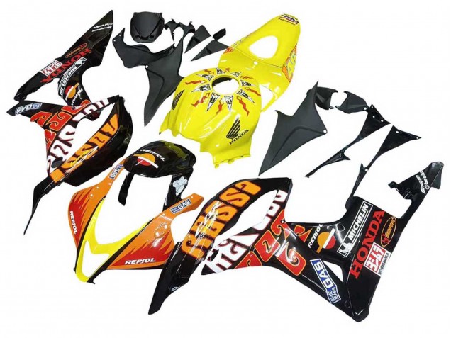 2007-2008 Honda CBR600RR Motorcycle Fairings - Yellow Orange Glossy Black Rossi Repsol Canada Websites
