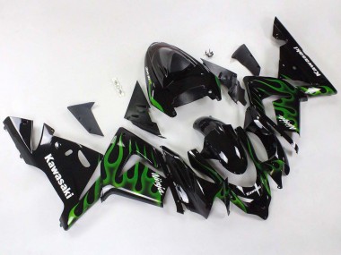 2004-2005 Kawasaki ZX10R Motorcycle Fairings - Black with Green Flame Ninja Canada Websites