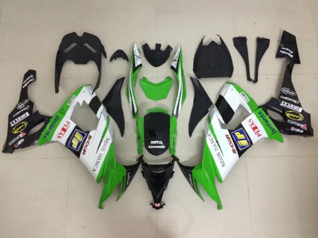 2008-2010 Kawasaki ZX10R Motorcycle Fairings - White Green Glossy Black Motul Neos Banca Petas Canada Websites