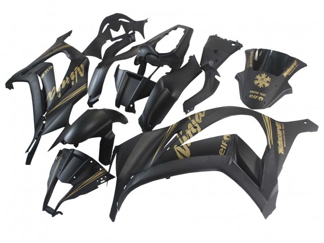 2011-2015 Kawasaki ZX10R Motorcycle Fairings - Matte Black Gold Snow Elf Canada Websites