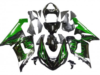 2005-2006 Kawasaki ZX6R Motorcycle Fairing - Glossy Black Green Flame Canada Websites