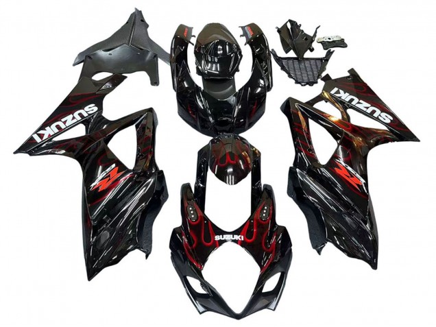2007-2008 Suzuki GSXR 1000 Motorcycle Fairings - Black Red Flame Canada Websites