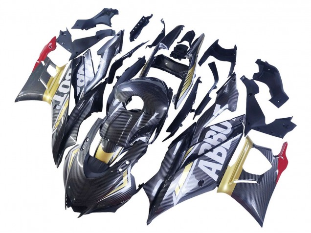 2022-2024 Yamaha YZF R3/R25 Motorcycle Fairings - Black Carbon Fiber Style Gold Red ABBOT Canada Websites