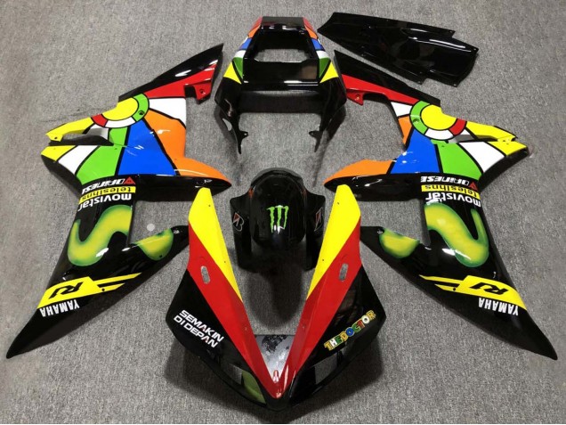 2002-2003 Yamaha YZF 1000 R1 Motorcycle Fairings - Glossy Black Red Yellow Green Movistar Semakin Didepan Canada Websites