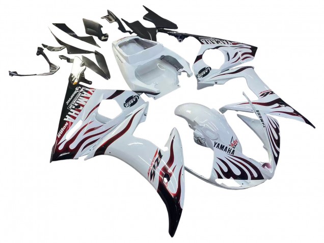 2006-2009 Yamaha YZF R6S Motorcycle Fairings - White with Dark Black Flame Canada Websites